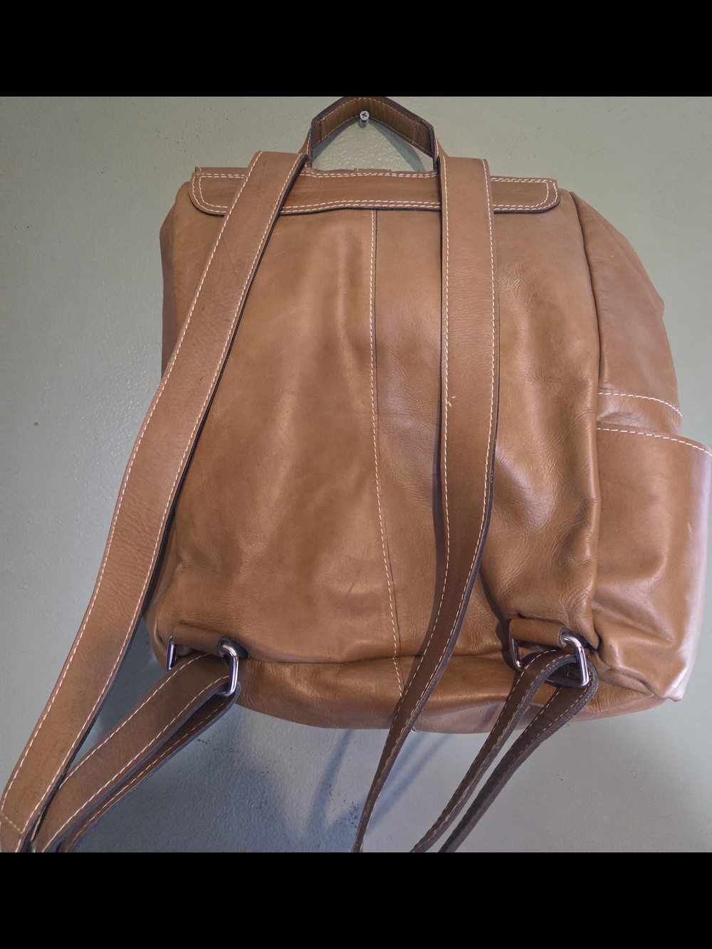 Pottery Barn Tan Leather Backpack with Front Hook - Picture 3 of 9